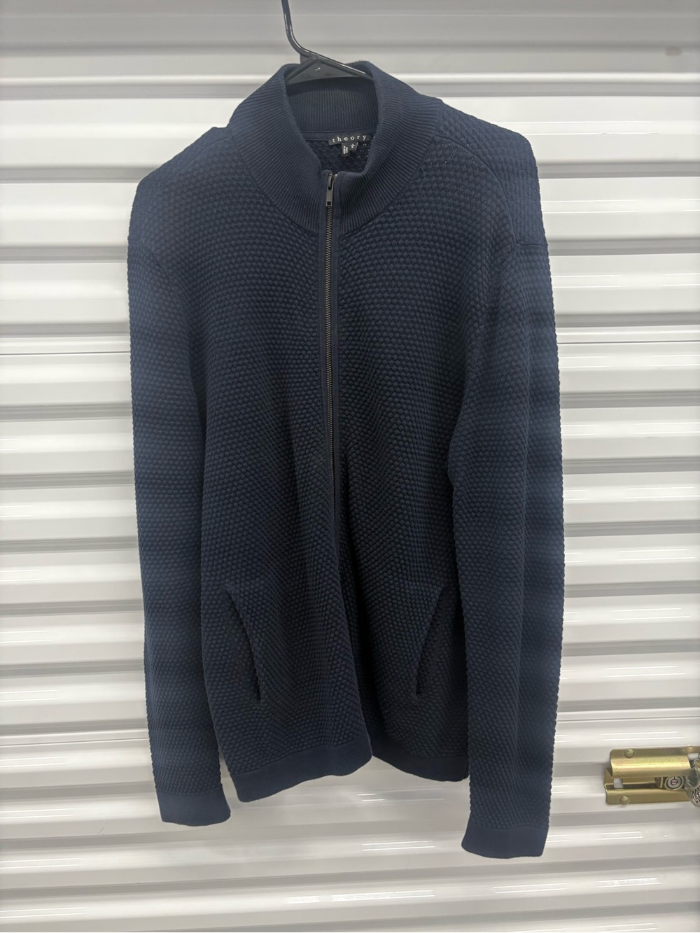 Theory Men's Navy Zip-Front Textured Sweater
